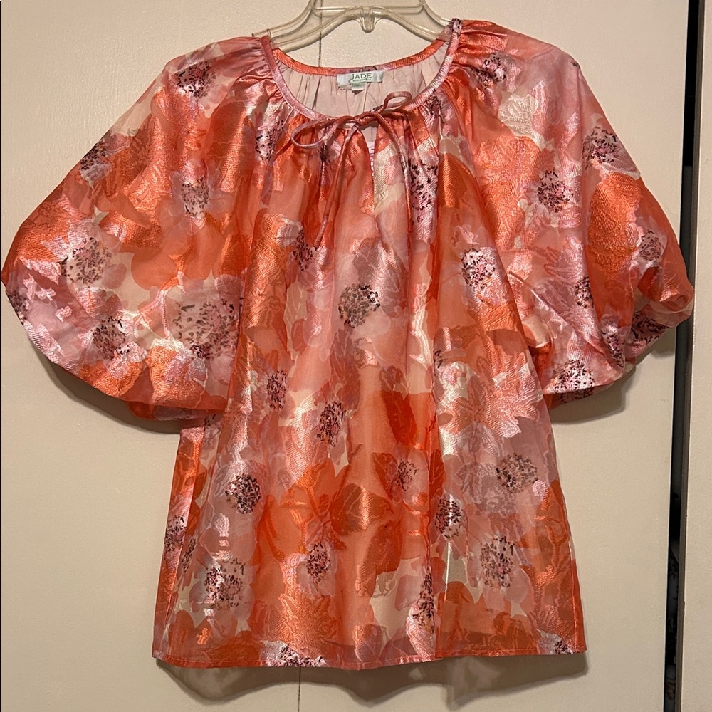 Jade Light Pink and Orange Floral Blouse